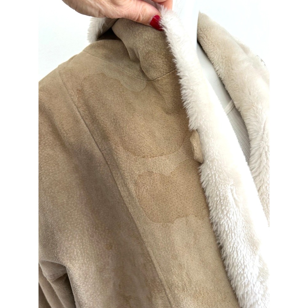 Vintage Fitz Wright Leather Suede Faux Shearling Coat Shawl Collar Size Large - Picture 11 of 16